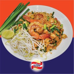 ผัดไทยเส้นจันทร์มันกุ้งใส่กุ้งสดใส่ไข่