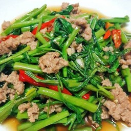 ผัดผักบุ้งหมูสับ (เป็นกับข้าว)