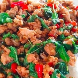 ข้าวกะเพราะและเฟรนฟรายชีส หนองตำลึง