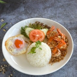 ข้าวกุ้งกระเทียม+ไข่เป็ดกรอบ