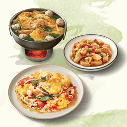 [โปรโมชั่น]แกงจืดไข่น้ำหมูเด้ง+ท้องปลาแซลมอนทอดกระเทียม+ยำไข่ดาวกรอบ