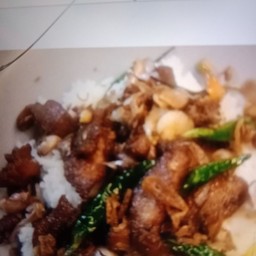 ข้าวหมูทอดกระเทียมพริกสด