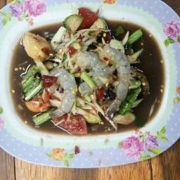 ตำกุ้้งสด+ไข่ต้ม+ขนมจีน