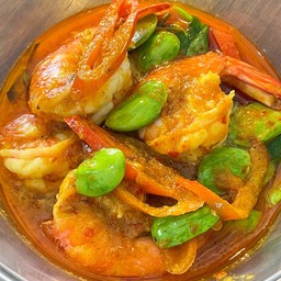 กุ้งผัดสะตอ (กับข้าว)
