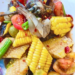 ตำข้าวโพดกุ้งสด(ปูปลาร้า)