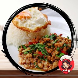 ข้าวกระเพราหมูสับราดข้าว+ไข่ดาว