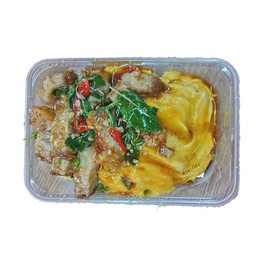 กระเพราหมูกรอบ(ราคาไม่รวมไข่ข้น)