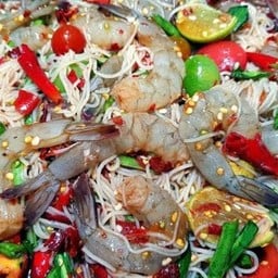 ตำขนมจีนผักก้านจองกุ้งสด