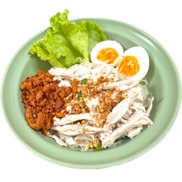 หมี่ไก่ฉีกไข่ต้มยางมะตูม