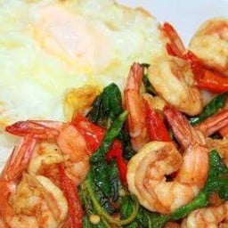 ข้าวกะเพรากุ้ง+ไข่ดาว