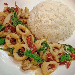 ข้าวกะเพราปลาหมึก