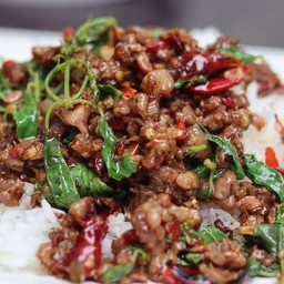 กระเพราเนื้อราดข้าว