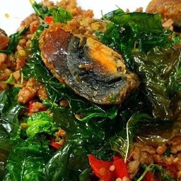 กระเพราหมูสับไข่เยี่ยวม้า