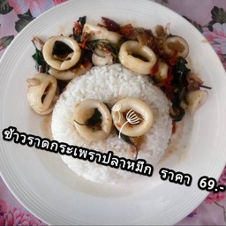 ข้าวราดผัดกระเพราปลาหมึก