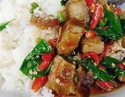 กะเพราหมูกรอบ - ราดข้าว