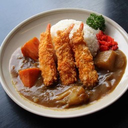 ข้าวหน้ากุ้งทอดแกงกะหรี่