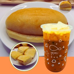 ชาไทยพรีเมี่ยม+ขนมปังยีสต์ธรรมชาติอบร้อน