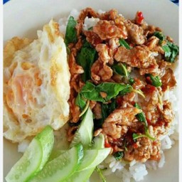กระเพราหมูชิ้น แถมฟรี ไข่ดาว