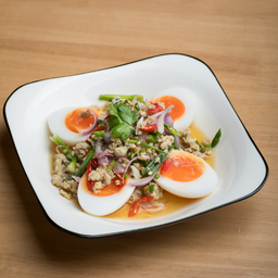 ยำไข่ต้มหมูสับ (Spicy Salad with Boiled Eggs and Minced Pork)