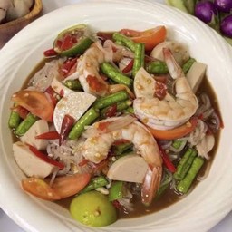 ตำเส้นเล็ก กุ้งสุก+หมูยอ