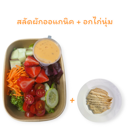 สลัดผักออแกนิค+อกไก่นุ่ม