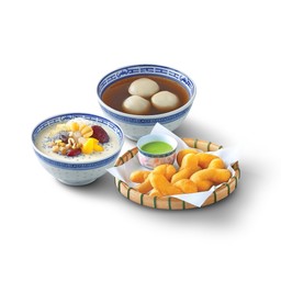 ชุดที่ 4 : น้ำเต้าหู้ทรงเครื่องร้อน +น้ำขิงบัวลอย+ปาท่องโก๋สังขยา