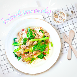 ข้าวราดคะน้าเนื้อน้ำมันหอย