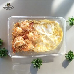 ข้าวไข่ข้นกุ้งทอดกระเทียม