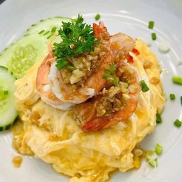 ข้าวกุ้งทอดกระเทียม+ไข่ข้น