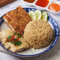 ข้าวมันไก่ต้มผสมไก่ทอด