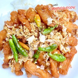 ข้าว+สามชั้น ทอดกระเทียมพริกสด[100g]🧄🌶️+น้ำจิ้มแจ่ว