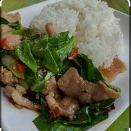 คะน้าหมูหมักราดข้าว+น้ำอัดลม