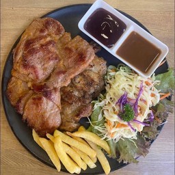 สเต็กสันคอหมูพริกไทยดำ+บาบิคิว