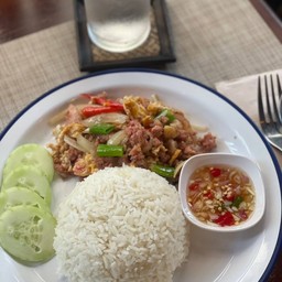 แหนมผัดไข่ ราดข้าว