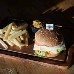 เบอร์เกอร์ไก่ทอด +เฟรนฟราย + ชีสดิฟ