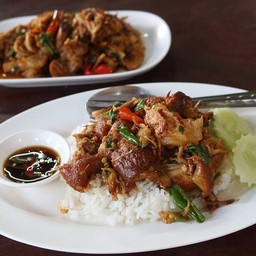 ผัดกระเพราขาหมู ราดข้าว