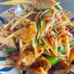 ตำปลาร้า หมูยอ+แคบหมู