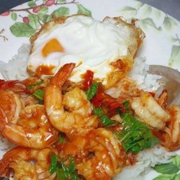 [อร่อยซ่ากับโค้ก] กระเพากุ้ง+ไข่ดาว +  โค้ก ออริจินัล (กระป๋อง)