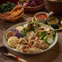 สเต็กหมูมันกุ้งเสวย และข้าวตัง