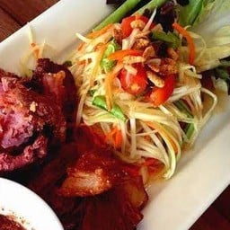 German Pork Knuckle  , Jokbal 족발 And Iberico Tonsoku Kaki 豚スネ肉  Cheese With Spicy Papaya Salad 豚スネ肉 ขาหมูเยรมันและคากิส้มตำไทย