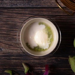 Pandan tapioca balls in creamy coconut milk with Sweet Egg