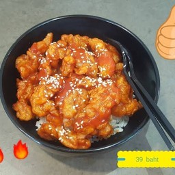 ข้าวหน้าไก่คาราเกะซอสเกาหลี