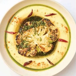 Grilled cauliflower with mash potato & chimichurri sauce