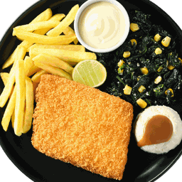 Deep Fried Fish Steak Spinach