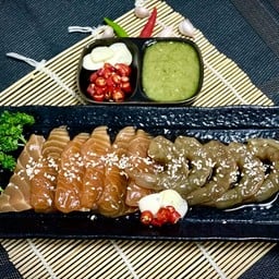 (T3)กุ้ง+แซลมอนดองซีอิ๊วญี่ปุ่น (กุ้ง80กรัม,แซลมอน80กรัม)