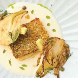 Cod with caper butter and basil-fennel oil