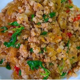 เมนูผัดวุ้นเส้นราดข้าว