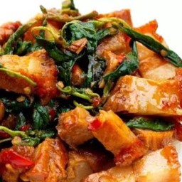 กะเพราหมูกรอบ ราดข้าว