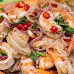 ตำเส้นเล็กกุ้งสด+หมูยอ