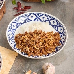 ข้าวหมูสับทอดกระเทียม